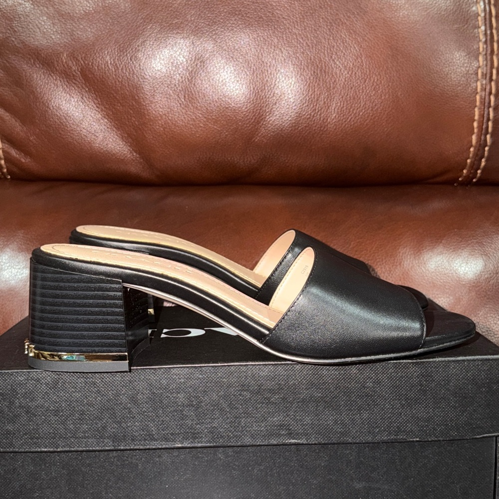 🔥🔥🔥NEW Coach Maggi Black Leather Heels Sandals - Picture 5 of 9